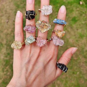 Handcrafted Raw Crystal Adjustable Rings with Healing Gemstones: Featuring Citrine and Amethyst