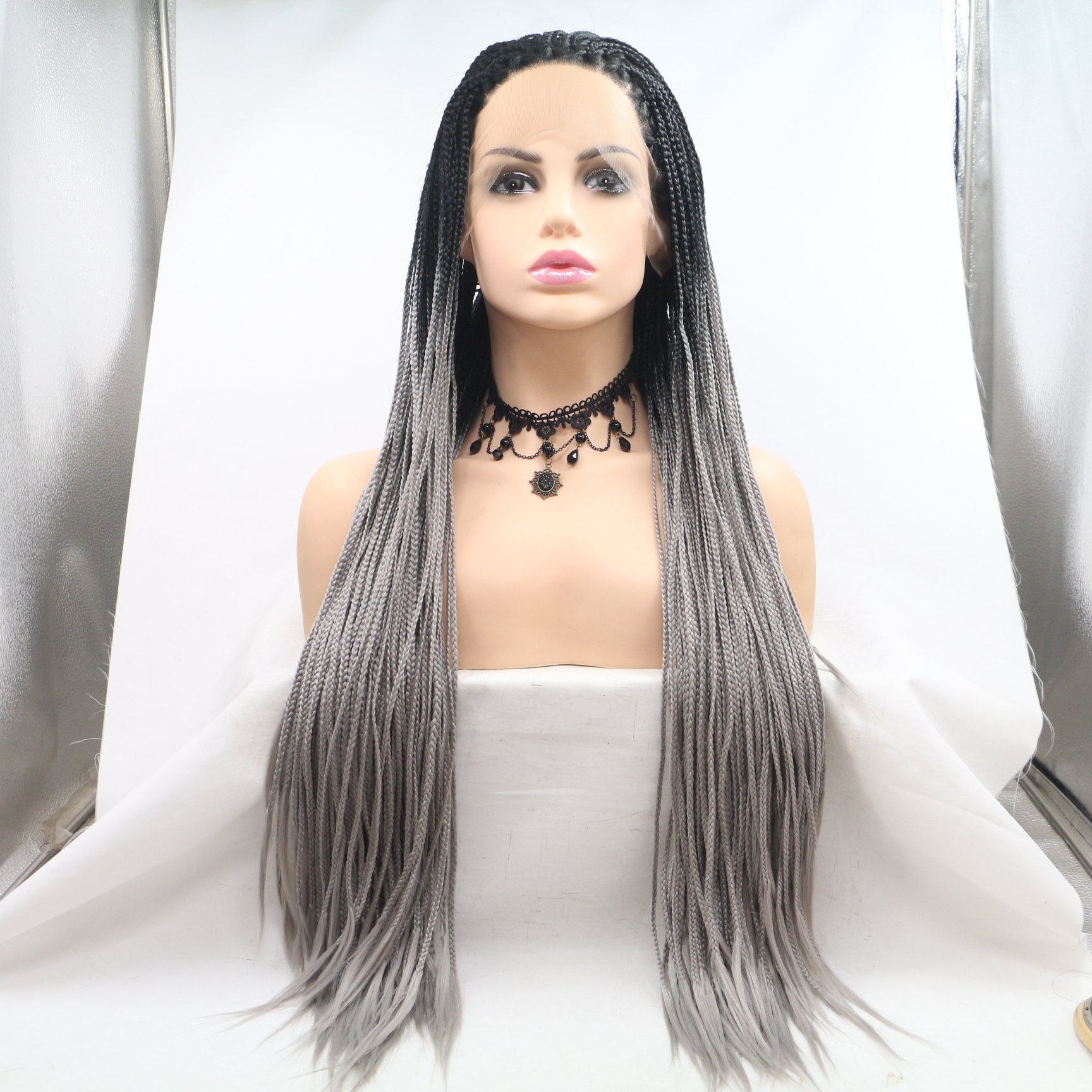 Braided Lace Front Wig African Glueless Box Braids Wig Synthetic Lace Braided Wig Baby Hair