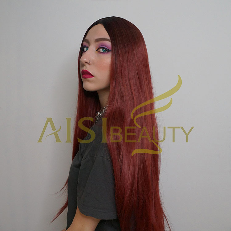 Aisi Beauty 26 Inch Vendor Cheap Multi Color Long Silky Straight Wig Swiss Lace Synthetic Hair For Black Women Lace Front Wig