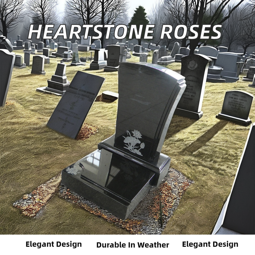 Modern Heart-Shaped Granite Headstones with Carved Roses