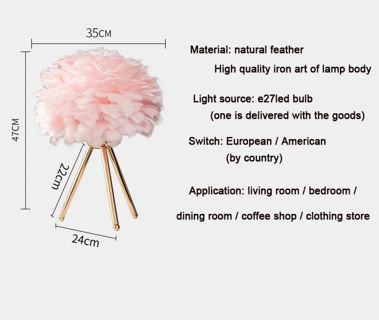 Feather Desk Lamp, Bedside Lamp, Triangular Bedroom Lamp LED Desk Lamp