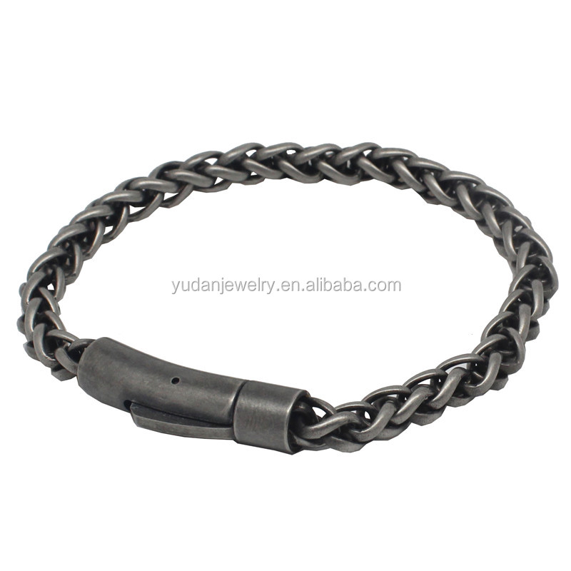 Mens Stainless Steel Bracelet Vintage Gun Black Biker Chain Link Bracelet
