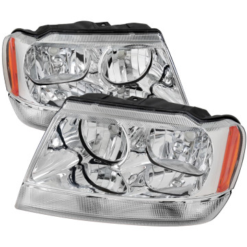 Jeep Grand Cherokee 1999-2004 Laredo Headlights with Amber Reflectors (Chrome Housing/Clear Lens)