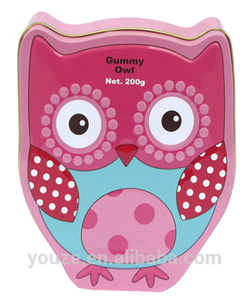 Biscuit candy owl irregular shape tin box
