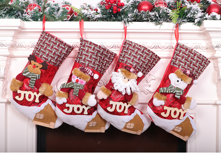 Christmas Lint Embroidered Christmas Stocking Gifts Letter Hanging Bag Santa Claus Snowman Christmas Socks Pendant