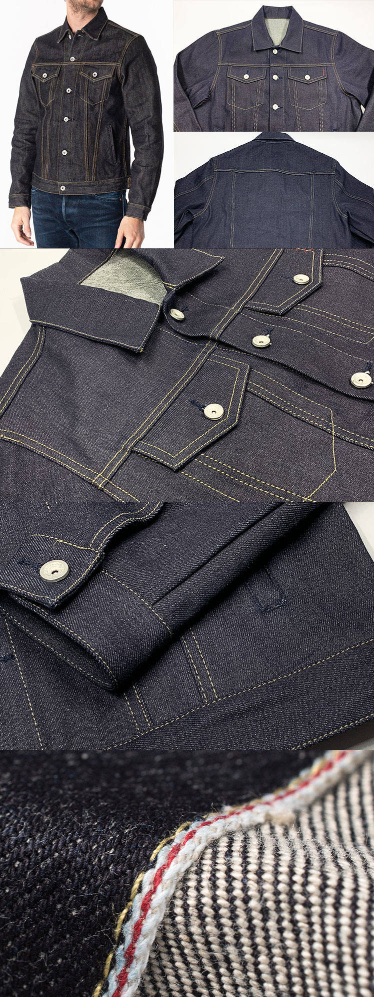 Anpassad 17 oz motorcykel 100% bomull Korea selvedge rå denim jeans jacka män överdimensionerad