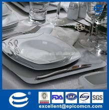 fine bone china dinnerware, royal luxury ceramic dinnerware, big square dinnerware, with silver lines printing