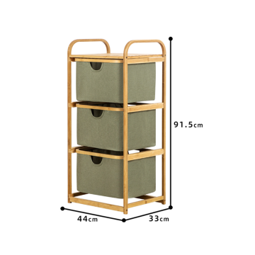 Elegant Bamboo Drawer Storage Shelf with Green Bins