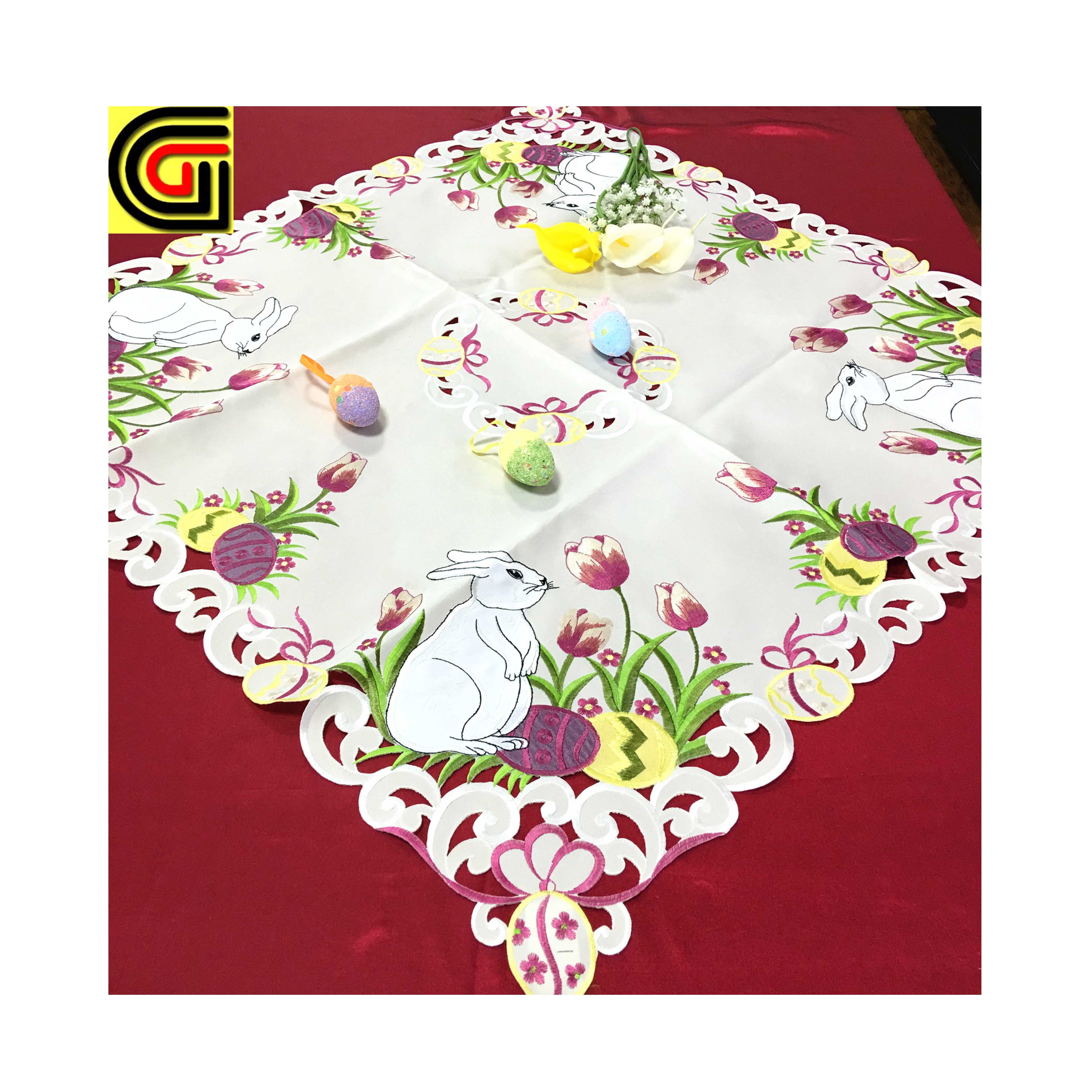 Hot Selling Easter Embroidery cutwork table cloth