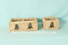 with glass wooden tree candle holder