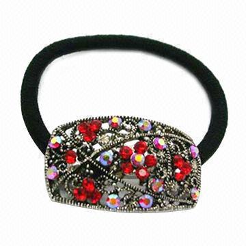 Strass Hairband de rabo de cavalo, feito de liga de Metal, decorada com pedras checas