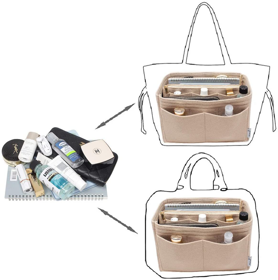 Wholesale Amazon Fashion Portable Bathroom Women Make Up Storage Bag Organizer Felt Toiletry Tote hanging Cosmetic Bag Travel