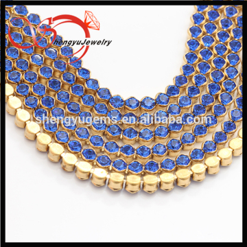 rhinestone brass cup chain with Sapphire Blue crystal