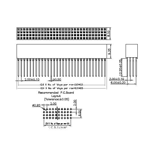 2.00mm Female Header Four Row press-Fit Type Connectors