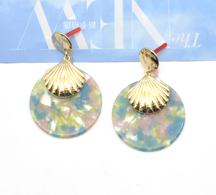 2021 USA Trendy gold alloy shell abstract boutique glam acetate round drop earrings