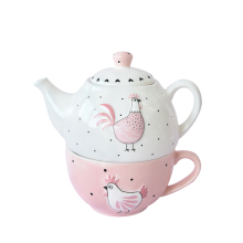 Deco Pink Rooster Tea Pot Set for One