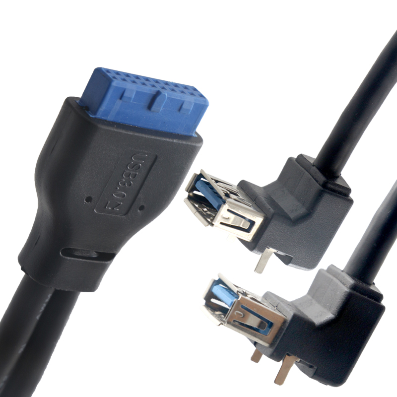 Dela dubbel USB3.0 Kvinnlig rubrik till 20pin Moderboard Mainboard Cable för dator