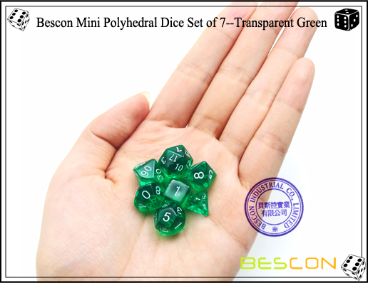 Set de dados poliédricos Bescon Mini de 7 - Verde transparente-5 Bescon Mini Polyhedral Dice Set of 7--Transparent Green-5