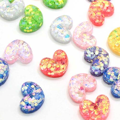 Resina de espalda plana en forma de corazón brillante Kawaii Cabochons Charms Slime Charm Decoración Artesanía Adornos