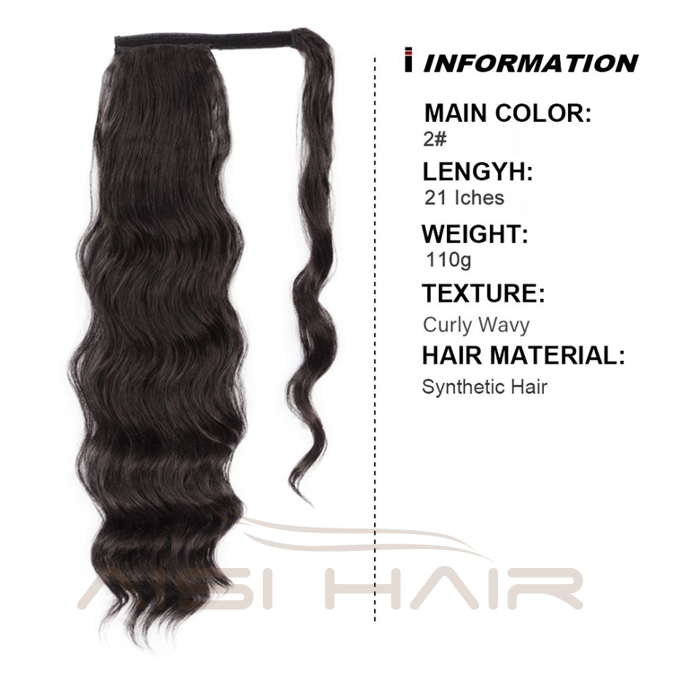 Heat Resistant Long Curly Black Clip On Deep Wave Pre Plucked Fiber Wigs Synthetic Ponytail Hair Extensions