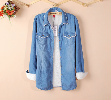 Women's fleece lining denim shirt