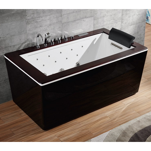 Hydrotherapy Tub Outdoor Center Drain Whirlpool Tub Acrylic Massage Bathtub Three Waterfall Inlets