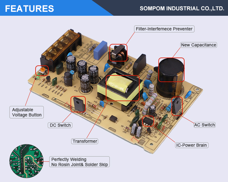 SOMPOM 45w 9volt power supply smps ac to dc power supply 9v 5a