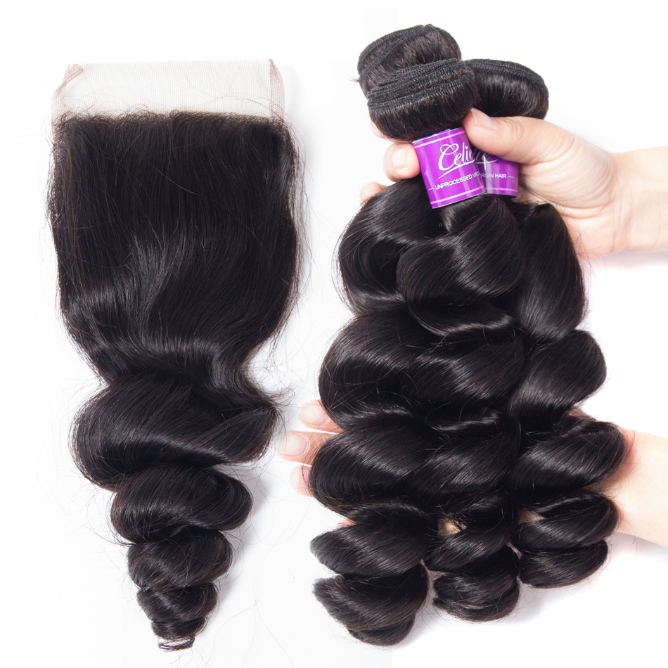 Malaysian Loose Wave  Hair Bundles with Closure Good Brazilian Cheap Hair Bundle with Middle Part Closure