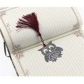 Gufo d'argento in metallo con bookmark di nappe personalizzati