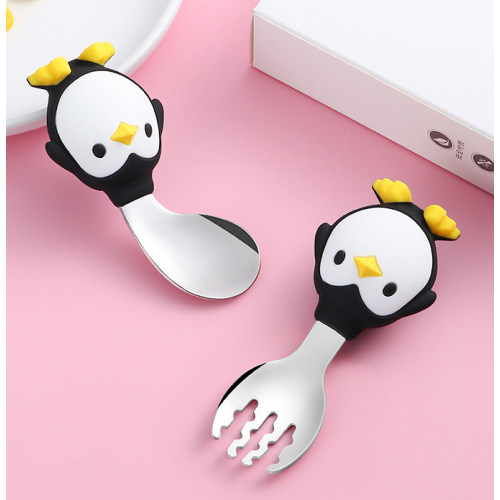 Penguin para niños personalizados Silicona Spoon de acero inoxidable