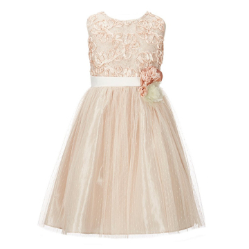 latest gorgeoussleeveless champagne organza tulle flower girl dress