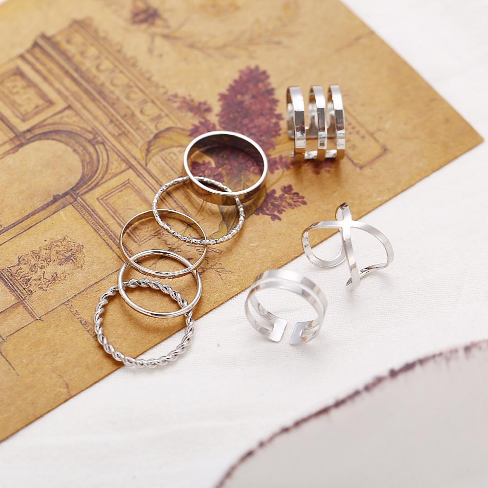 Nuevo anillo europeo y americano creativo retro simple apertura de múltiples capas anillo de giro cruzado conjunto 8 piezas