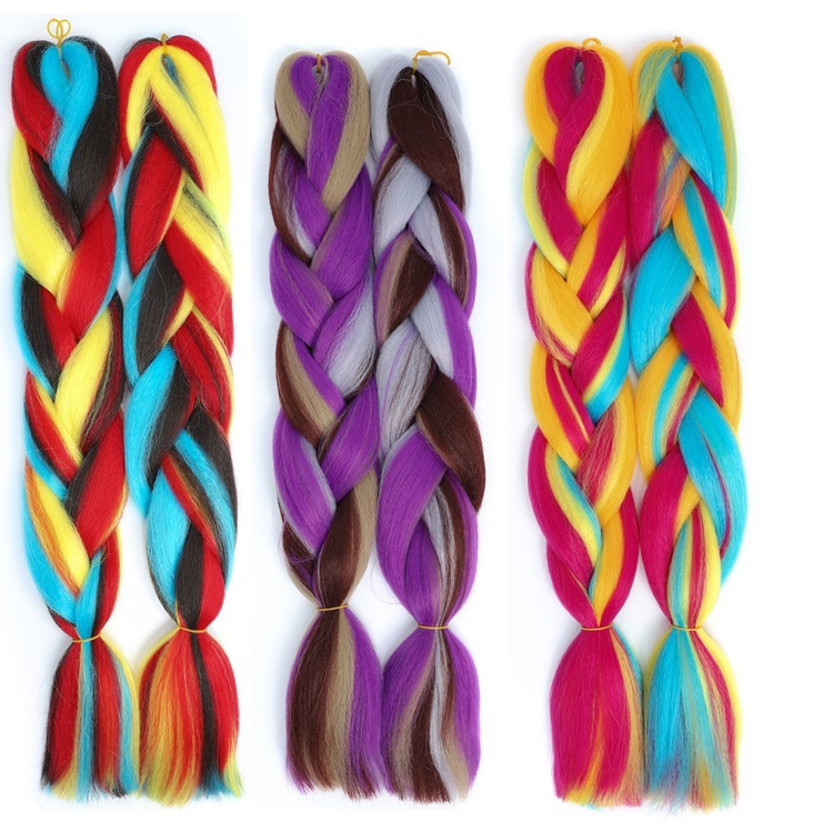 Rainbow Mix Colorful Synthetic Braiding Hair Extensions Soft Jumbo Crochet Braids