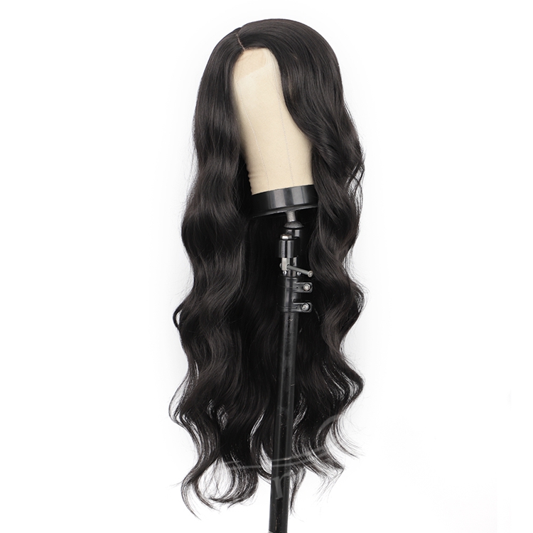 Hot Vendor Synthetic Blend lace Long Wavy Side Part Mono Black Glueless Wig Women Cosplay Heat Resistant Fiber Curly Color Wig