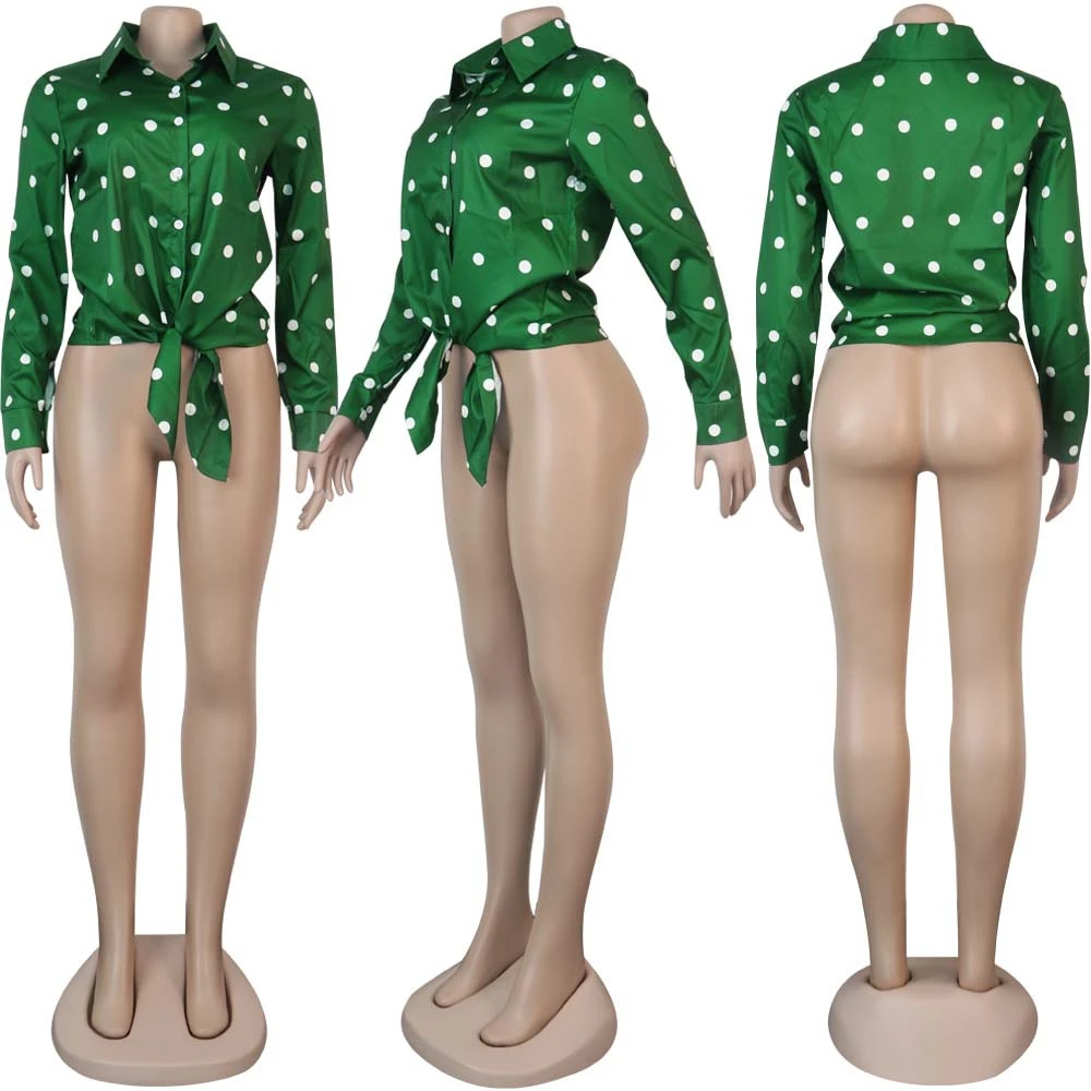 L99562 Factory Wholesale Amazon Hot Popular Green Lapel Polka DOT Cardigan Shirt