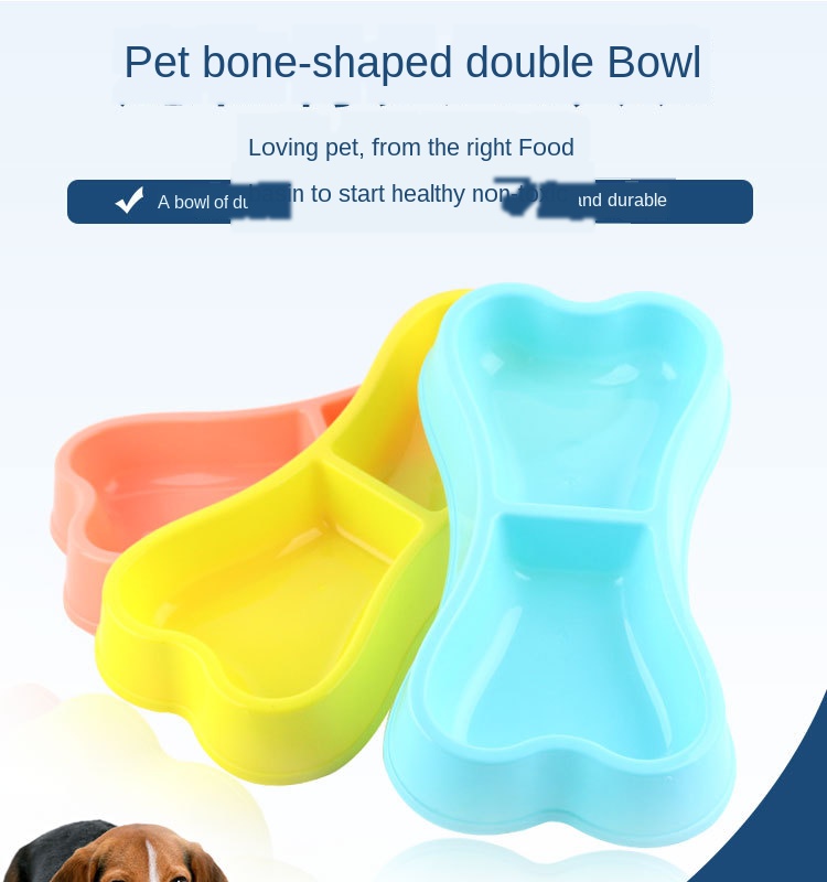 Pet Double Bowl Dog Bowl High Quality Plastic   Bone Shape Dog Double Two-in-one Pet Food Bowl