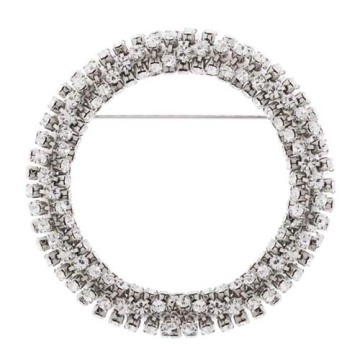 Round-shaped diamond brooch with silver plated