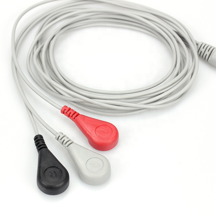 China Factory TENS Custom Snap Electrodo Electro Medical Botón de botón Snap Cape 10 6 3 cable de ECG de plomo para dispositivos EMS