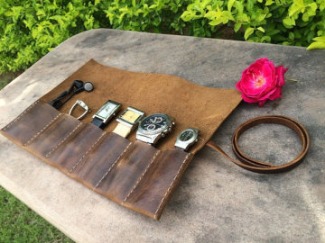 Vintage leather watch roll watch case