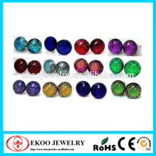 Dichroic Lampwork Glass Round Ear Stud