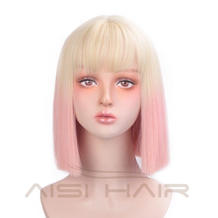 Vendors Short Straight Ombre Blonde Pink High Quality Heat Resistant Short Synthetic Wigs For Black Women