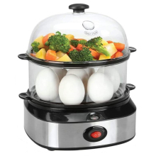 2 Layer Double Tier Rapid Cooking Steam Egg Poacher - 7 Slot Electric Egg Cooker with Steamer Rack