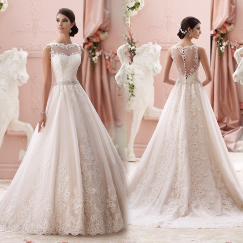 High Quality Elegant See Through Back Vintage Wedding Dress Lace wedding Gowns