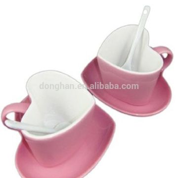 Factory Manufacture pink heart shape coffee set with spoon,