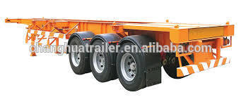 skeleton semi trailer transporting container tank