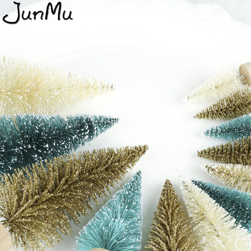 4Pcs Sisal Fiber Mini Christmas Tree 3Colors Snow Frost Small Pine Tree DIY Craft Desktop Decoration Christmas Ornaments