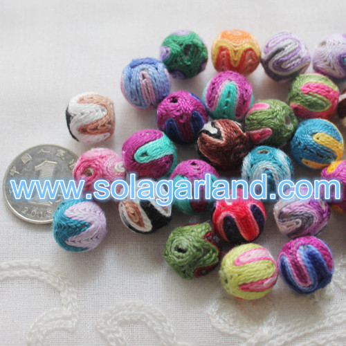 14/16/20MM Acrylic Round Woven Wool Beads Spacer Gumball Cloth Beads