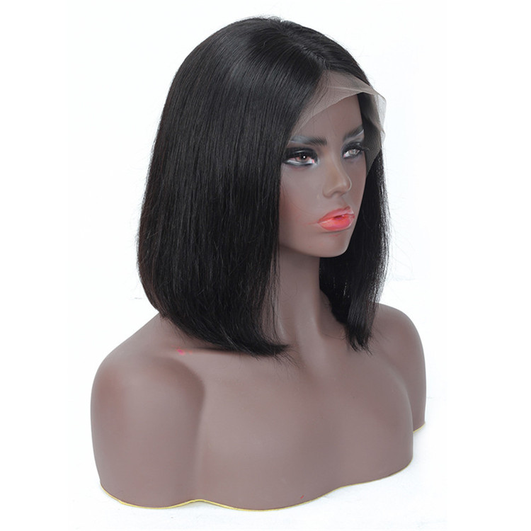 13X6 Lace Front Bob Wig Short Straight Brazilian Human Hair Deep Part 180% Density Natural Black Pre Plucked 10inch