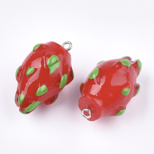 Pandahall Platinum Tone Imitated Food Style Pitaya Red Resin Pendants