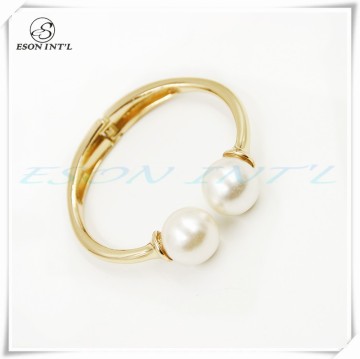 Simple Thin Gold and Silver Big Pearl Bnagles Women Cuff Bracelets